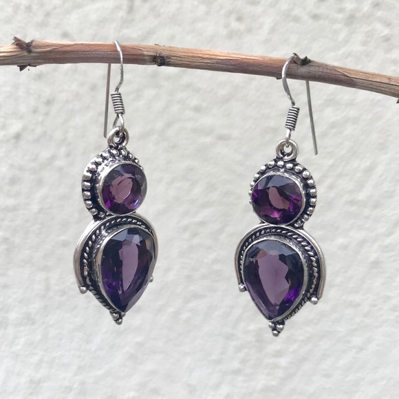 Jewelry - Sterling SILVER African amethyst purple EARRINGS